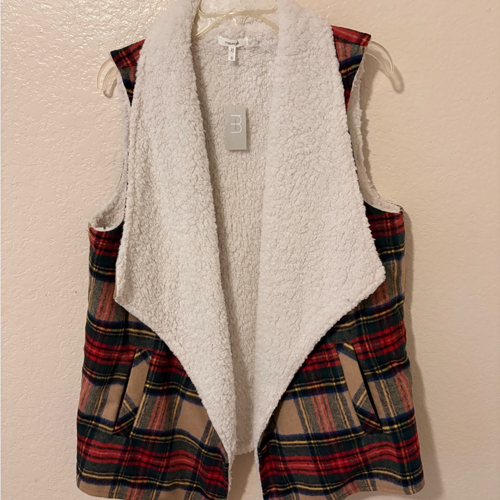 Maurices Red Plaid Sherpa Vest